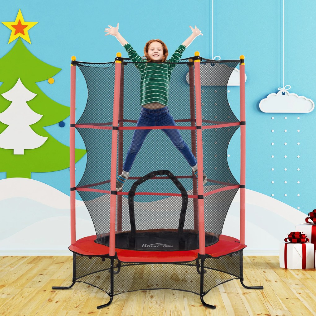 Trampolim infantil Ø 1,63 × 1,9 m de altura Rede de segurança Porta com fecho de correr Proteção para molas 6 postes almofadados Incluído Vermelho