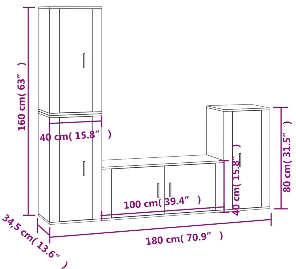 4 pcs conjunto móveis de TV madeira processada branco brilhante