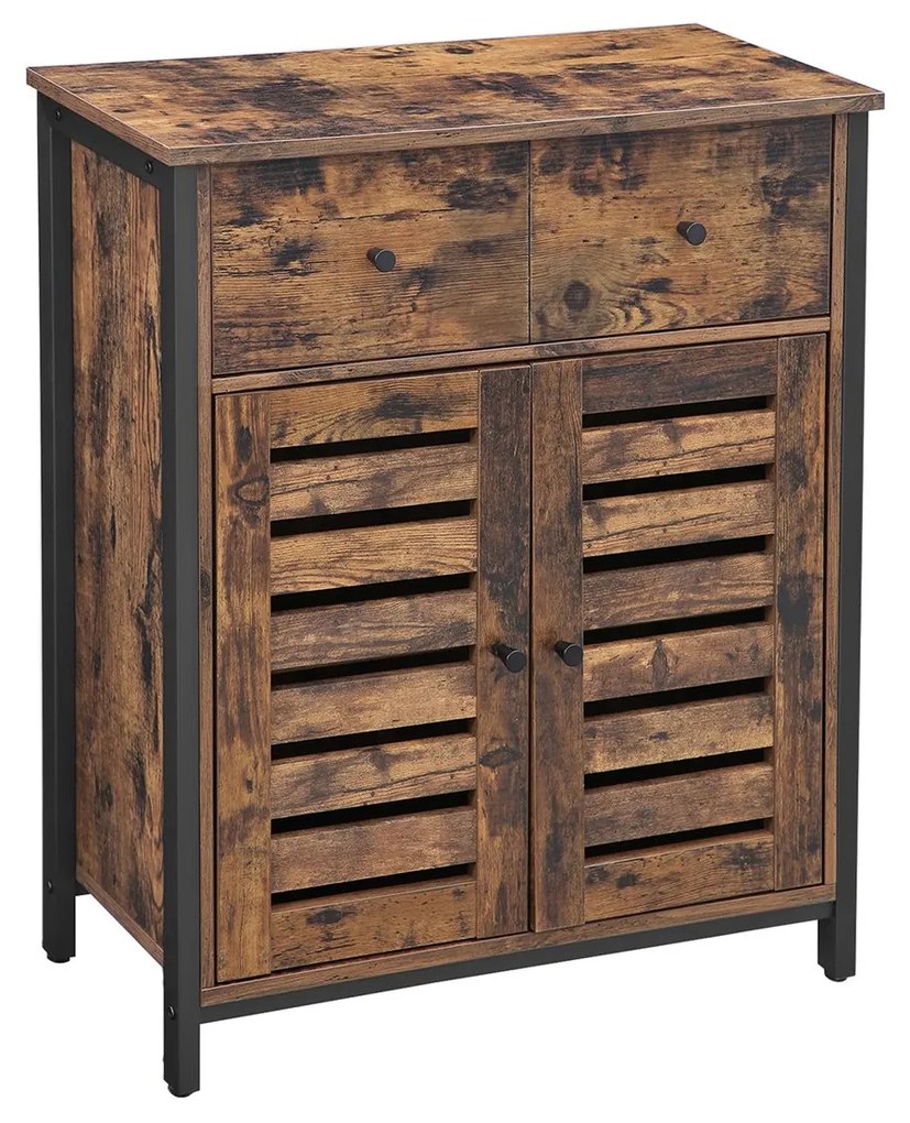 Armário de chão com gaveta e prateleira, portas venezianas. | VASAGLE | 68.6 x 30 x 80 cm | antiguo|preto | LSC86BX.