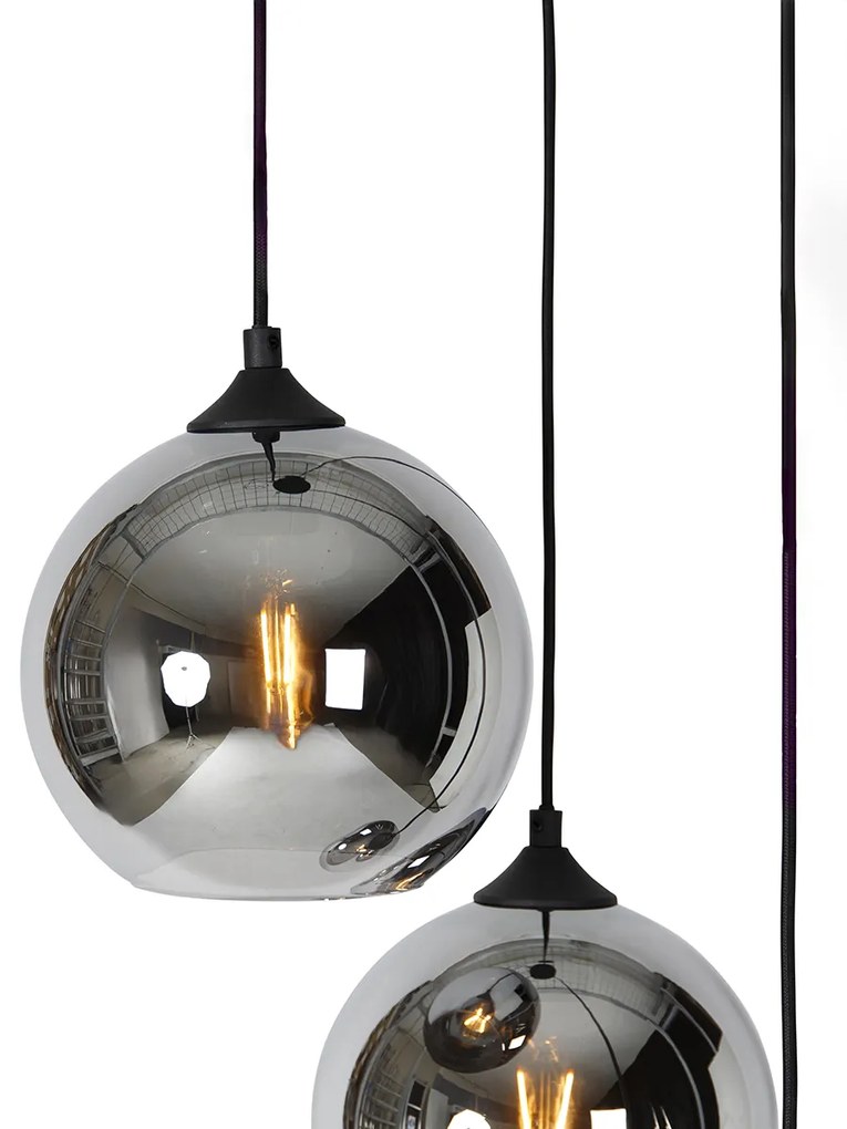 Candeeiro suspenso Art Deco preto com vidro fumê 3 luzes - Wallace Art Deco