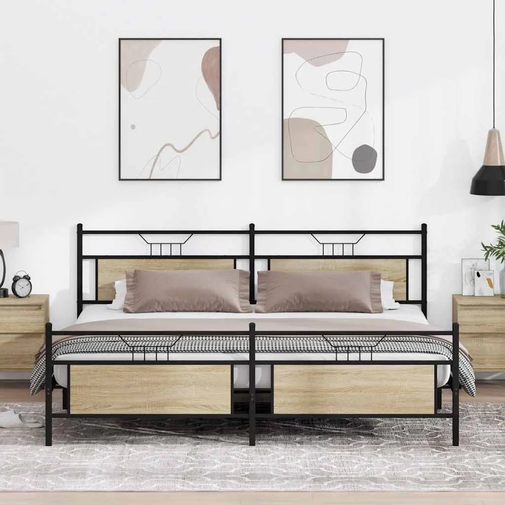 Estrutura de cama sem colchão 200x200cm metal carvalho sonoma