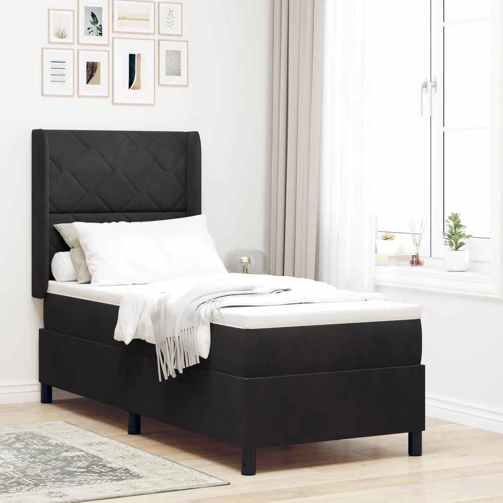 Cama Box Spring vidaXL com Colchão e LED Preto 80x200 cm Veludo