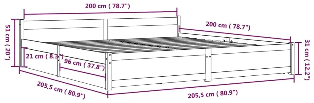 Estrutura de cama com gavetas 200x200 cm