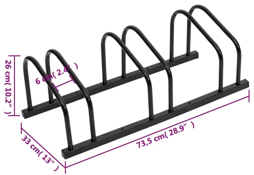 Suporte para 3 bicicletas aço preto