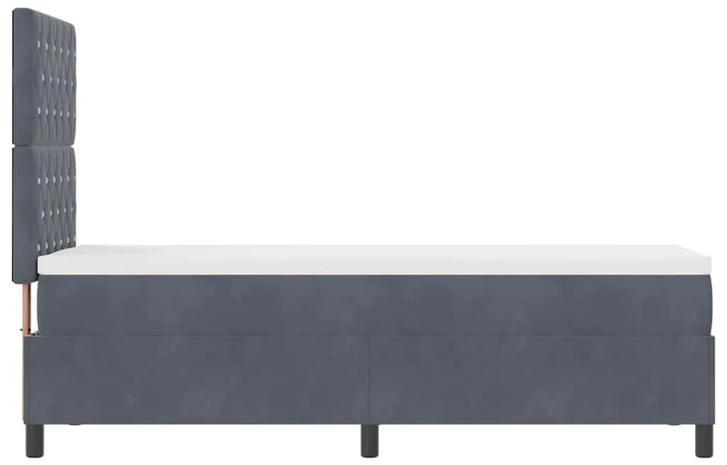 Cama Box Spring com Colchão &amp; LED Cinza Escuro 80x200 cm Veludo