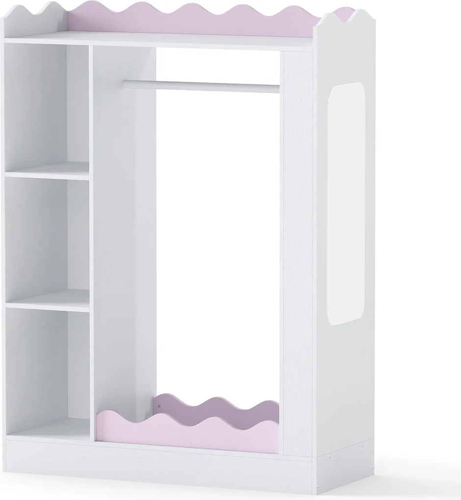 Armário Infantil para Roupa, 88 x 36 x 118,5 cm, Espelhos Interior e Exterior, Rosa