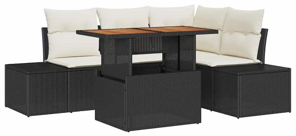 Conjunto de Jantar de Jardim com 5 Peças e Almofadas de Rattan Preto A