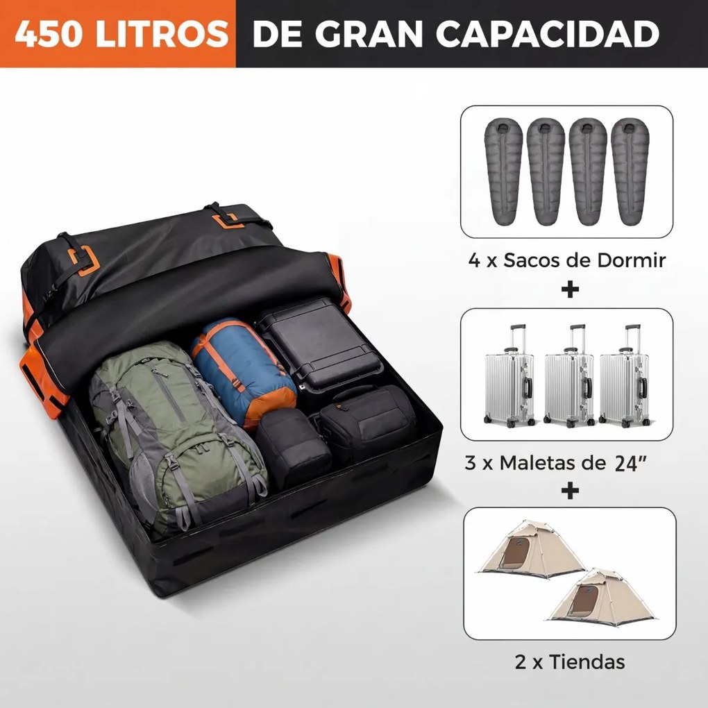 Mala de tejadilho universal para carro 112 x 86 x 45 cm, impermeável em PVC, 450 L, com 6 ganchos, 10 correias, faixas refletoras e saco de transporte