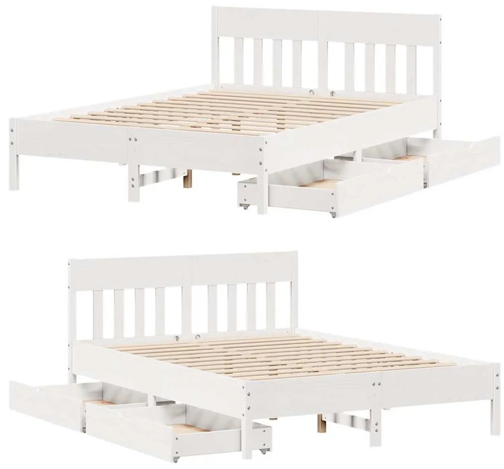 Cama sem colchão 160x200 cm madeira de pinho maciça branco