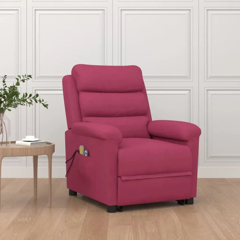 vidaXL Poltrona elevatória de massagens veludo vermelho tinto