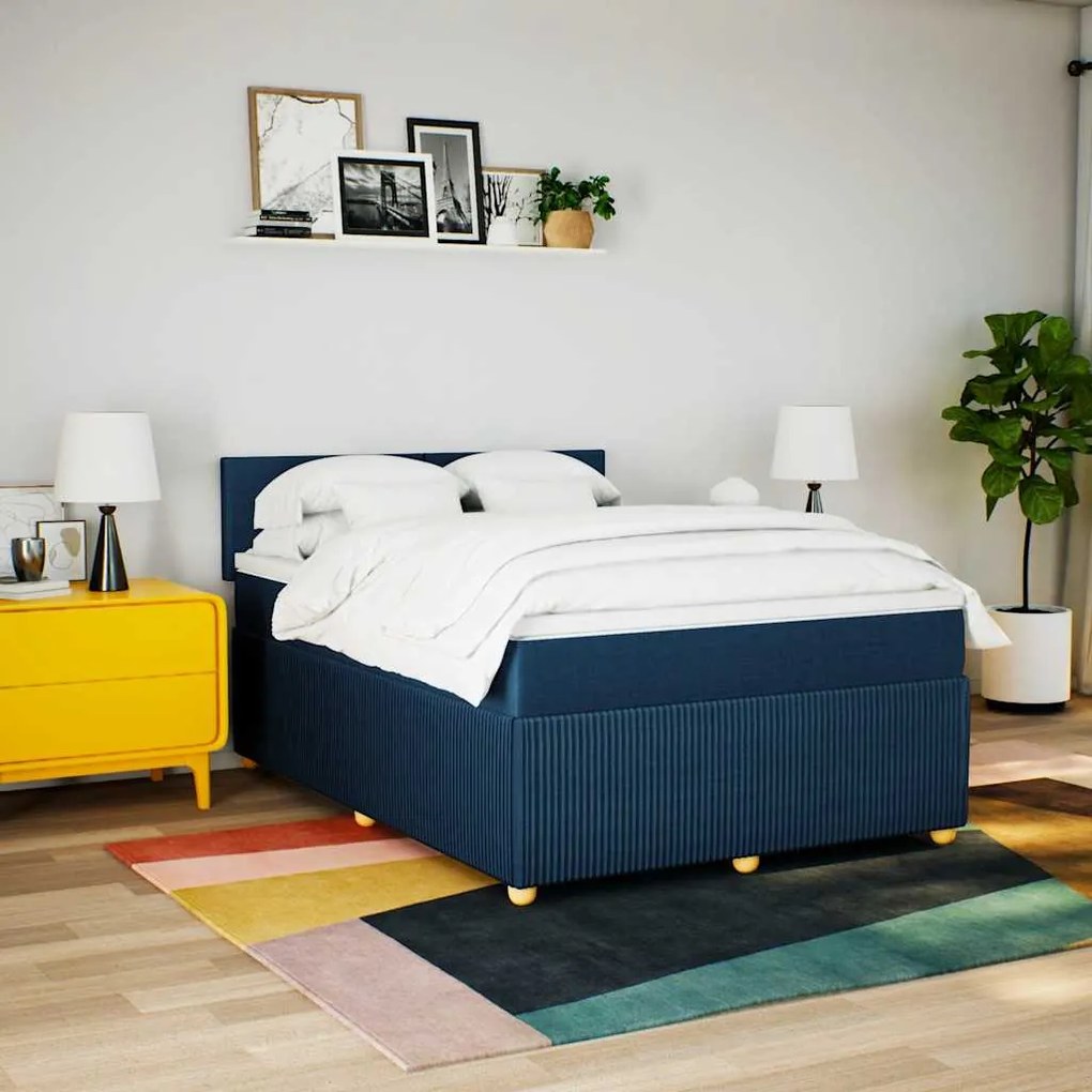 Cama com molas/colchão 160x200 cm tecido azul