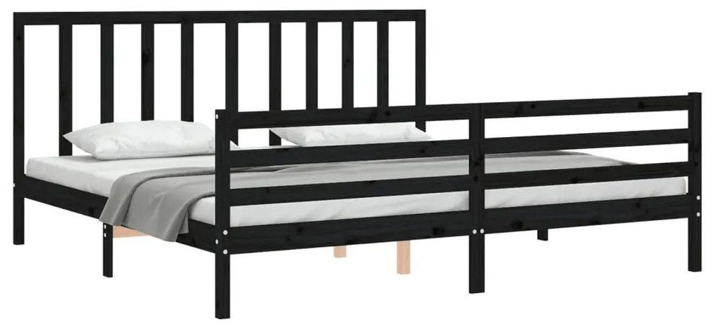 Estrutura de cama com cabeceira 200x200 cm madeira maciça preto