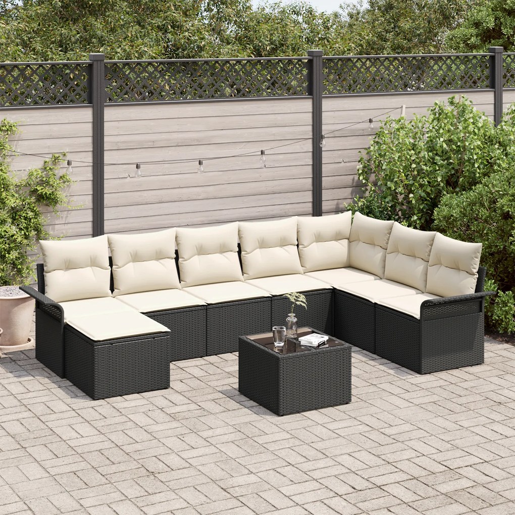 Conjunto de Sofá de Jardim de 8 Peças com Almofadas Rattan PE Marrom