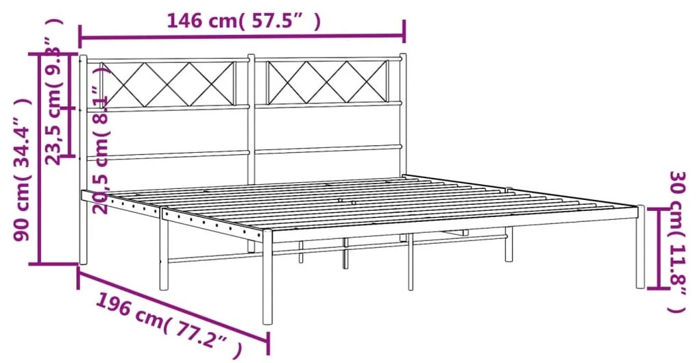 Estrutura de cama com cabeceira 140x190 cm metal branco