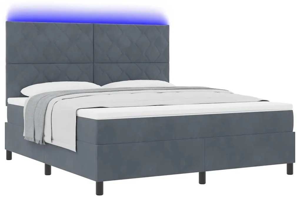 Cama Box Spring vidaXL com Colchão e LED Cinza Escuro 180x200 cm Velud