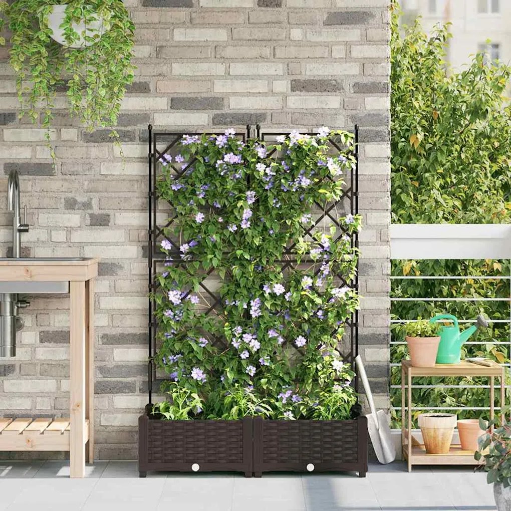 vidaXL Jardineira com Treliça 2 pcs Castanho 80x40x125.5 cm