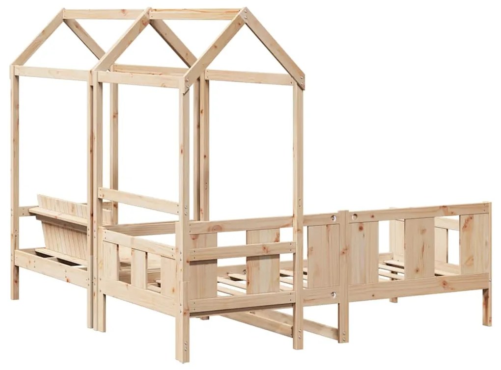 Conj. de sofá-cama e banco com telhado 80x200 cm pinho maciço