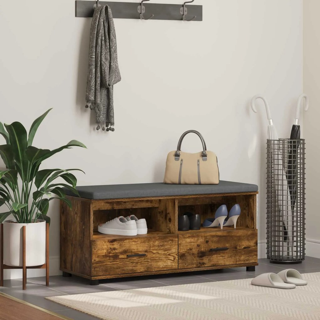 vidaXL Banco de Hall com almofada Carvalho Defumado 100 x 38 x 46 cm