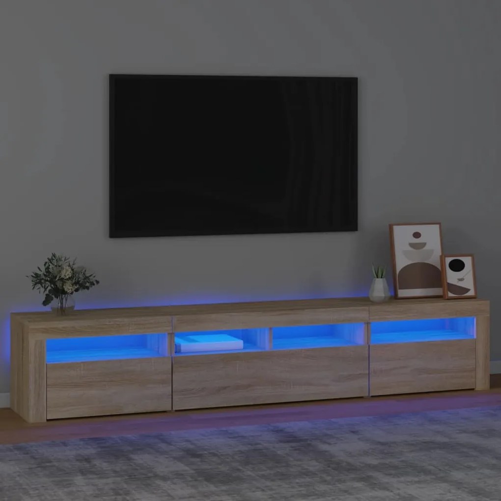 Móvel de TV com luzes LED 210x35x40 cm carvalho sonoma