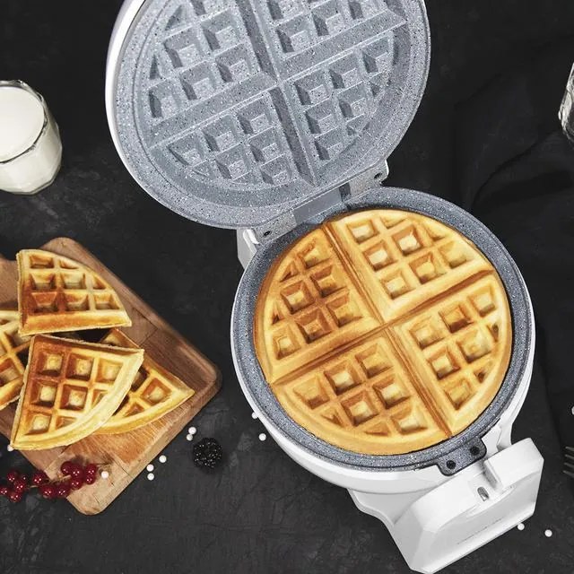 Máquina de waffles de 1000 W Fun Gofrestone Sphere, revestimento antiaderente RockStone, design circular, rotação de 180° para uma utilização ótima, i