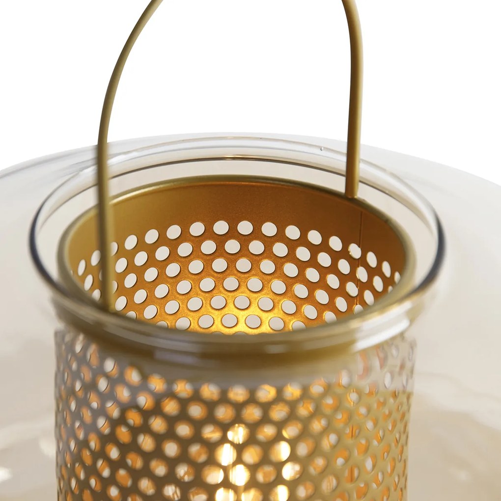 Candeeiro de mesa Art Deco dourado com vidro âmbar 30 cm - Kevin Art Deco