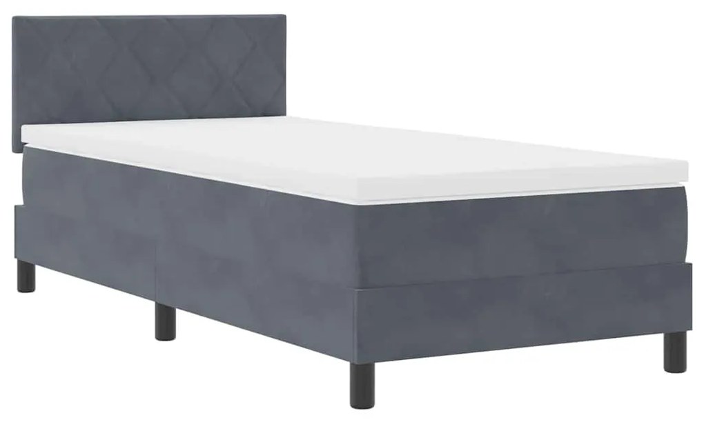 Cama Box Spring com Colchão e LED Cinza Escuro 90x190 cm Veludo