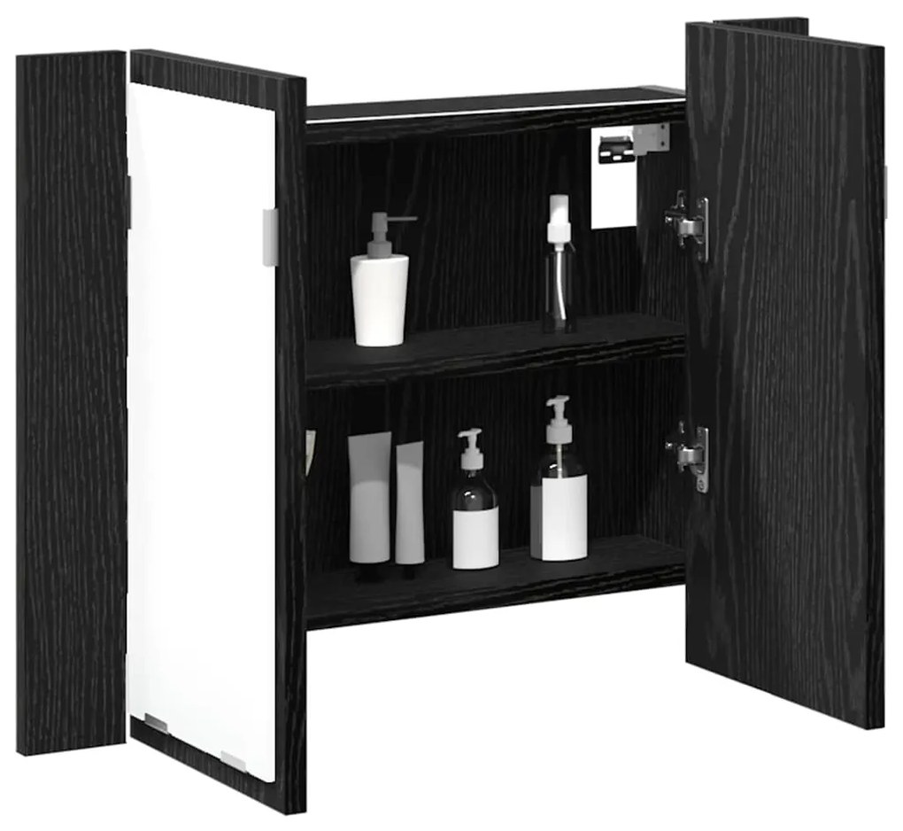 Armário de Espelho LED para Casa de Banho vidaXL Preto Carvalho 60x12x