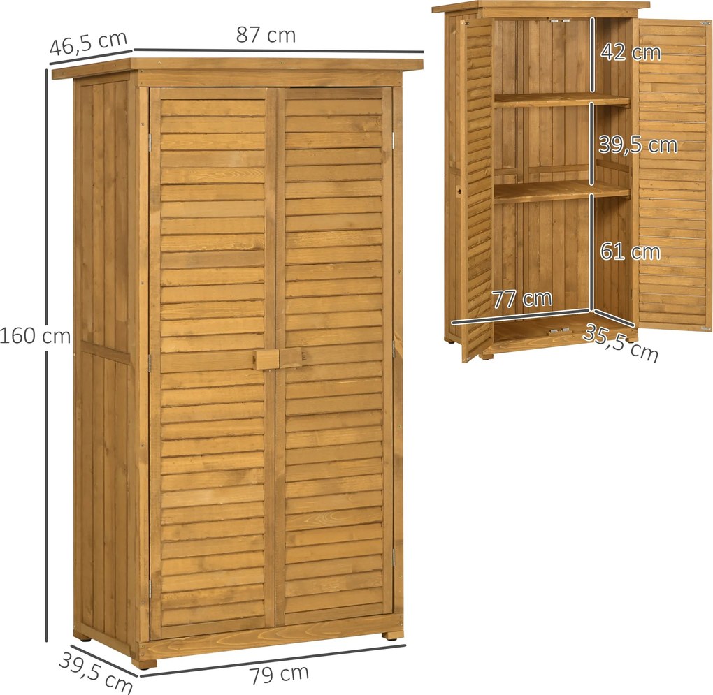 Armário de Madeira 0,31 m² 87x46,5x160 cm Armário Exterior de Madeira com 2 Portas e 2 Prateleiras Interior Madeira