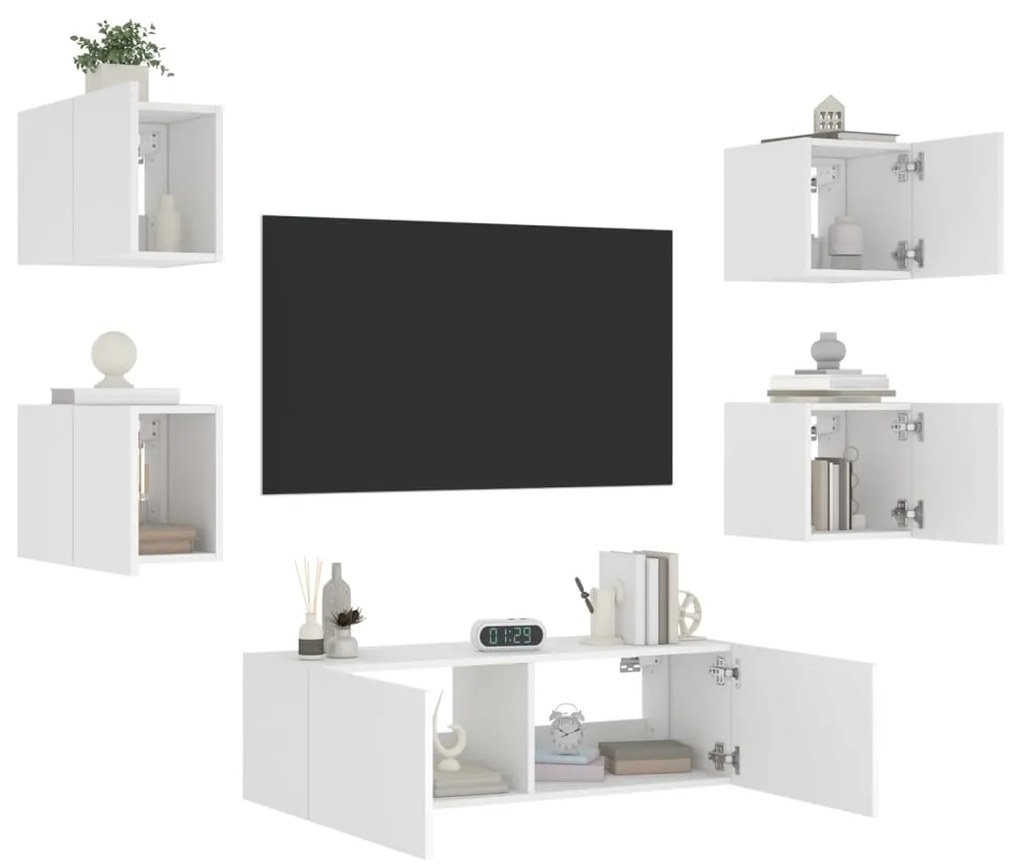 vidaXL 5 pcs móveis de parede para TV com luzes LED branco