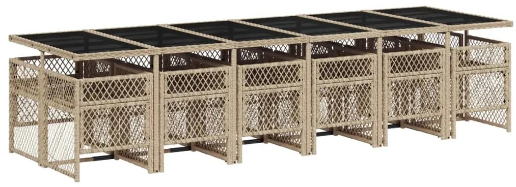 13 pcs conjunto de jantar p/ jardim com almofadões vime PE bege