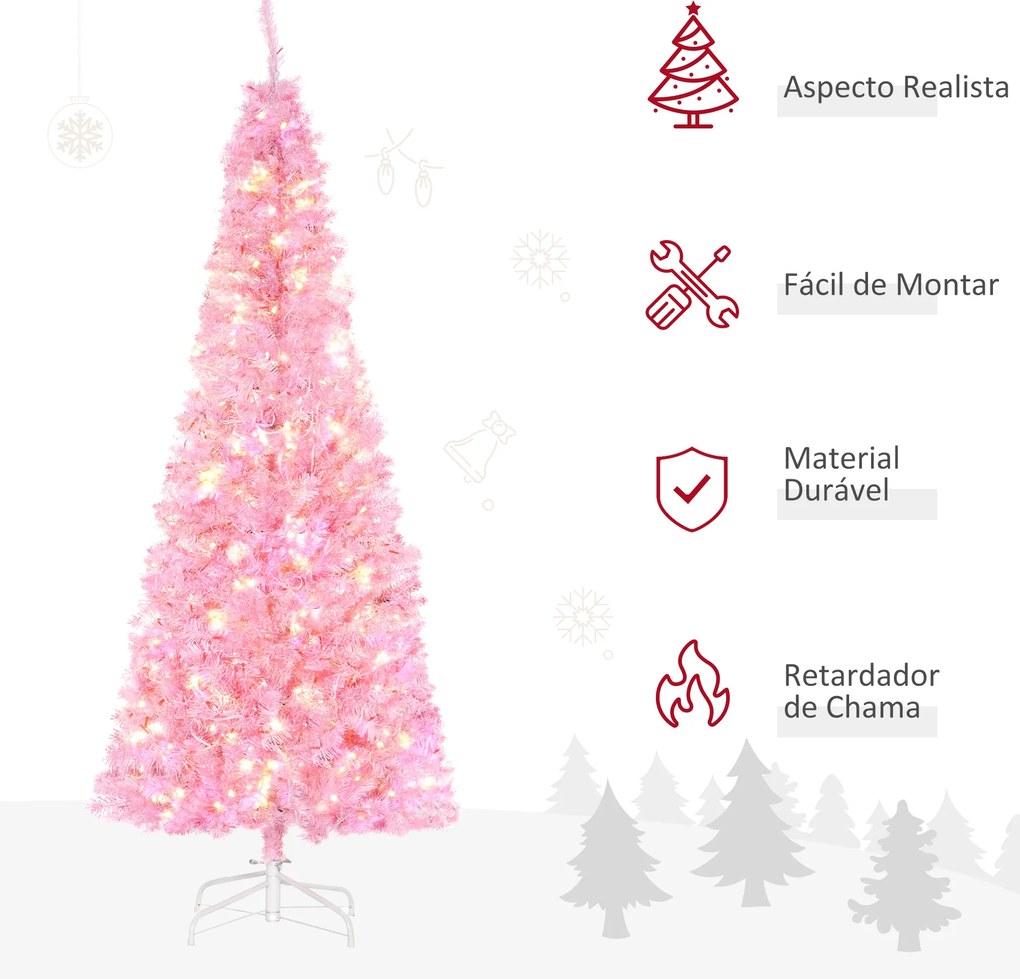 Árvore de Natal Artificial Altura 180cm Ignífugo com 618 Ramos 300 Luzes LED IP20 Folhas de PVC Abertura Automática Base Dobrável e Suporte Metálico D