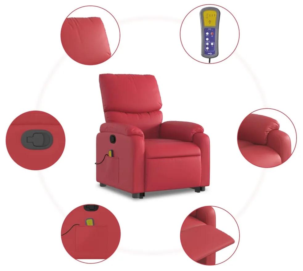 Poltrona massagens reclinável elevatória couro artif. vermelho