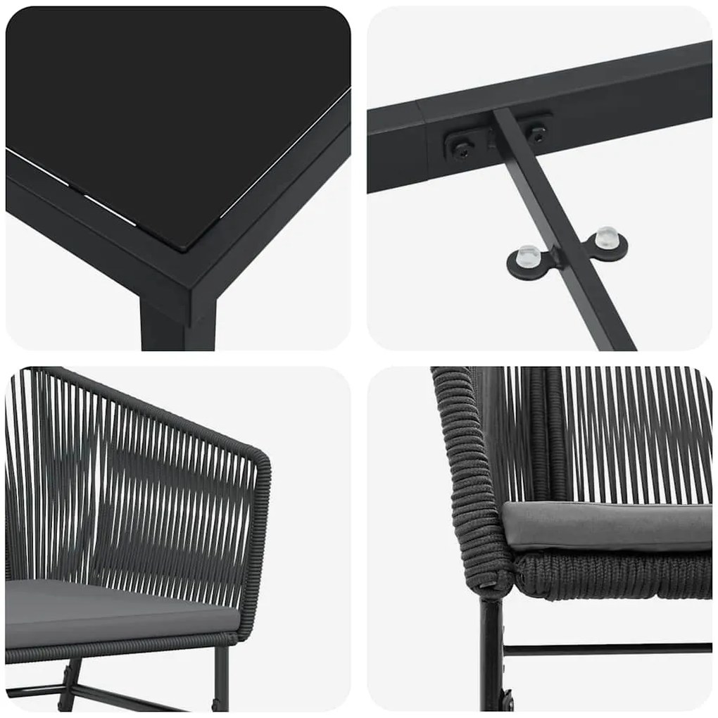 Conjunto de Jantar para Jardim 7 pcs Preto Padrão Rattan de PE