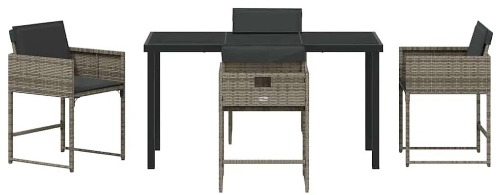 Conjunto de Jantar de Jardim com 5 Peças e Almofadas Cinzas de Rattan
