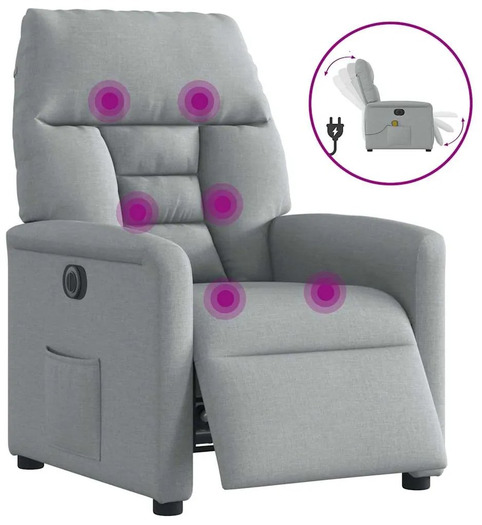 Poltrona de massagens reclinável elétrica tecido cinzento-claro
