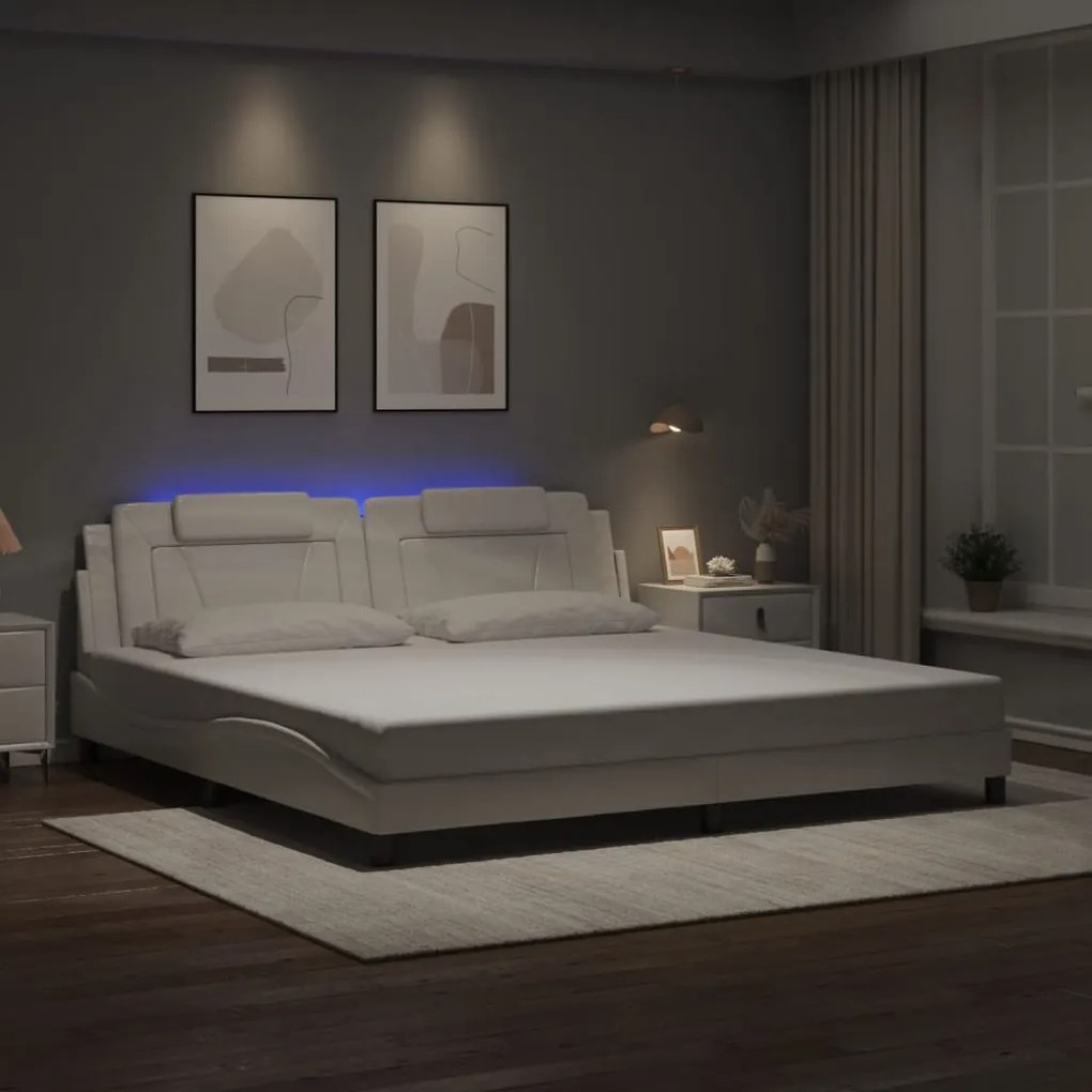 vidaXL Estrutura cama c/ luzes LED 200x200 cm couro artificial branco