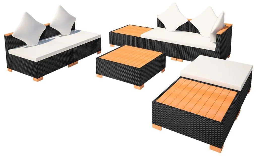 8 pcs conjunto lounge de jardim c/ almofadões vime PE preto