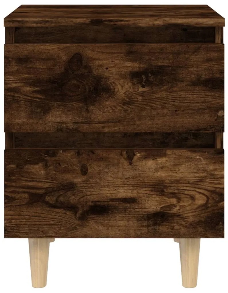 Mesas cabeceira + pernas madeira 2 pcs 40x35x50 cm carv. fumado