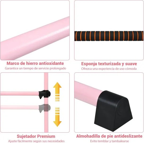 Barra dupla para ballet portátil com altura ajustável para meninas Adultos Fitness Dançar Dança Alongar músculos 124,5 x 71 x 120 cm Rosa