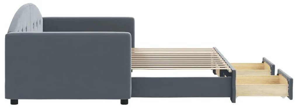 Sofá-cama c/ gavetão e gavetas 90x200 cm veludo cinzento-escuro