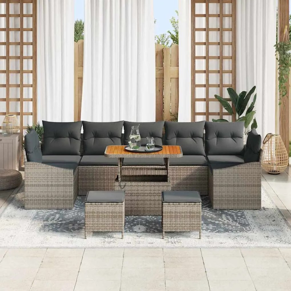 Conjunto de Sofá de Jardim vidaXL com Almofadas Cinzento Rattan Poliés