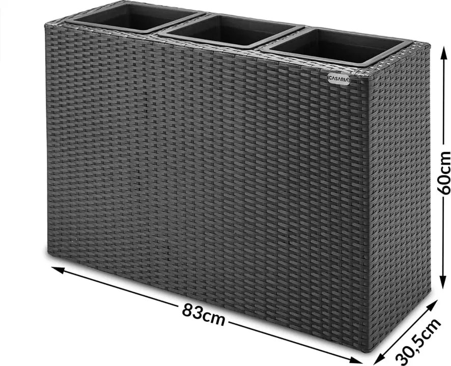 Vaso de flores Polyrattan 83x30,5x60cm Preto