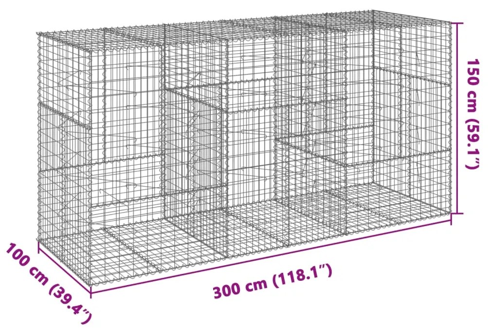 Cesto gabião com cobertura 300x100x150 cm ferro galvanizado