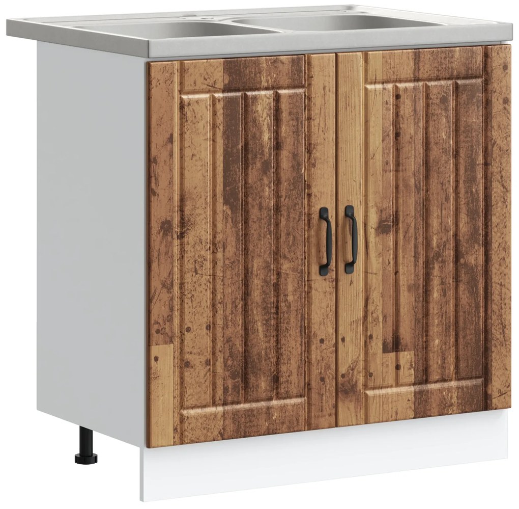 Gabinete de Cozinha 'Lucca'com Duplas Pia - Madeira Antiga, Madeira En