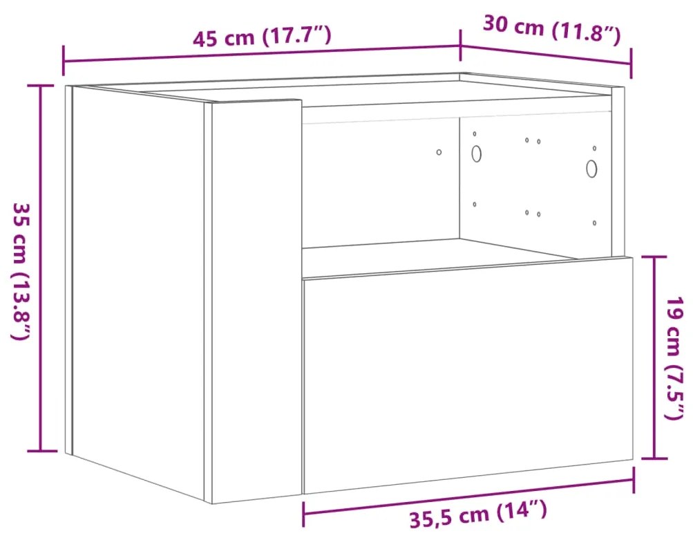 Mesa de cabeceira de parede 45x30x35 cm carvalho sonoma