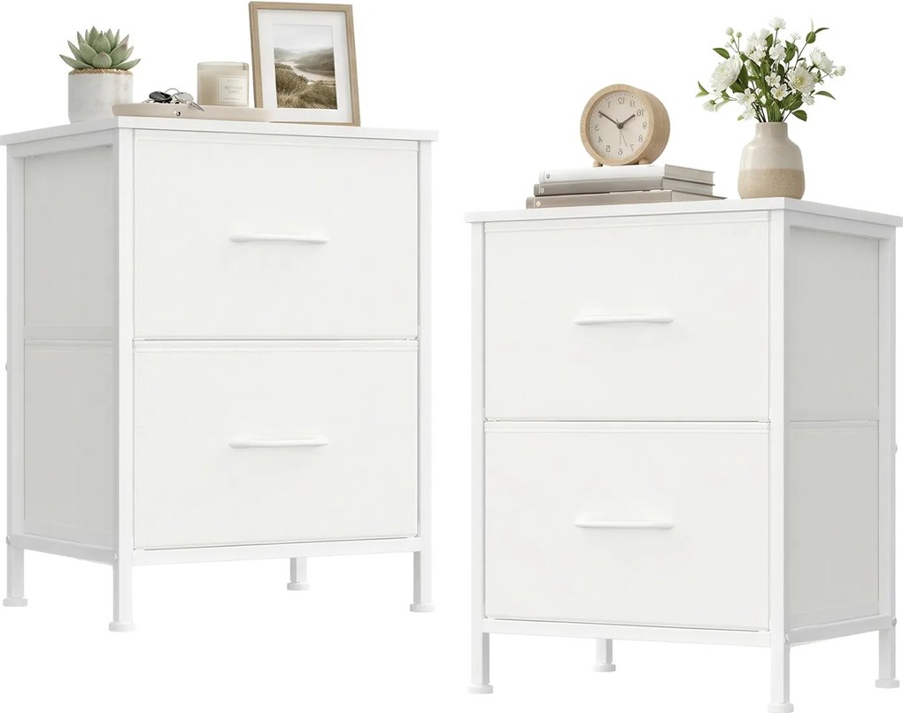 Conjunto de 2 mesas de cabeceira, com duas gavetas 30 x 39,6 x 52,2 cm Brancas