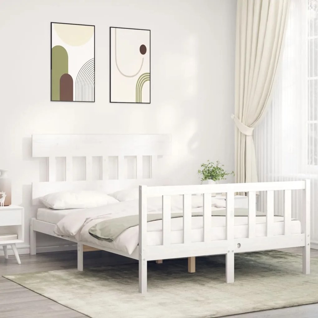 Estrutura de cama com cabeceira 140x190cm madeira maciça branco