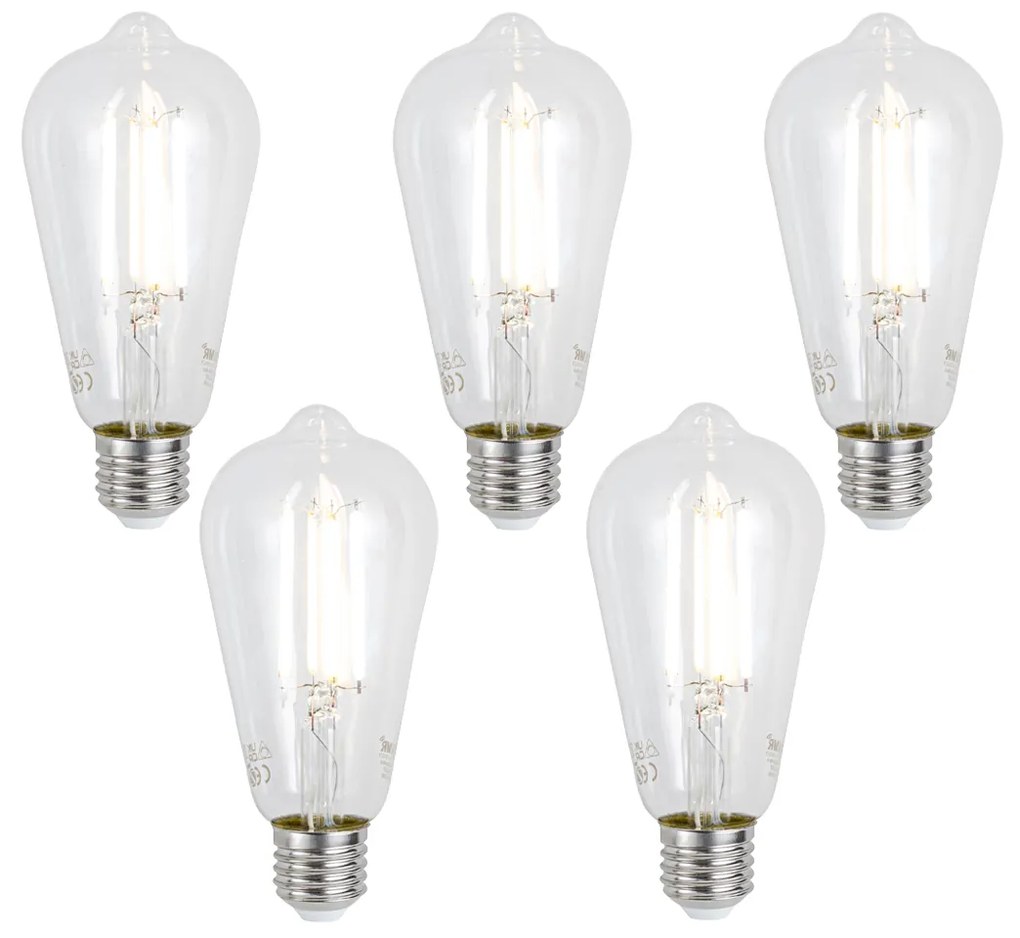 Conjunto de 5 lâmpadas LED E27 inteligentes reguláveis ST64 transparentes 7W 806 lm 2700-6500K Zigbee