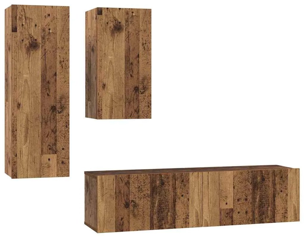 Conjunto de móvel de TV 4 pcs Madeira antiga 30.5 x 30 x 90 cm