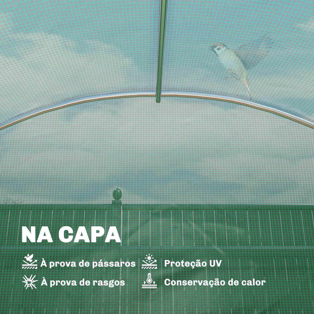 Estufa Tipo Túnel 2,8x2x1,9 m com Prateleiras Estufa de Jardim com Porta Enrolável, 6 Janelas de Rede Verde